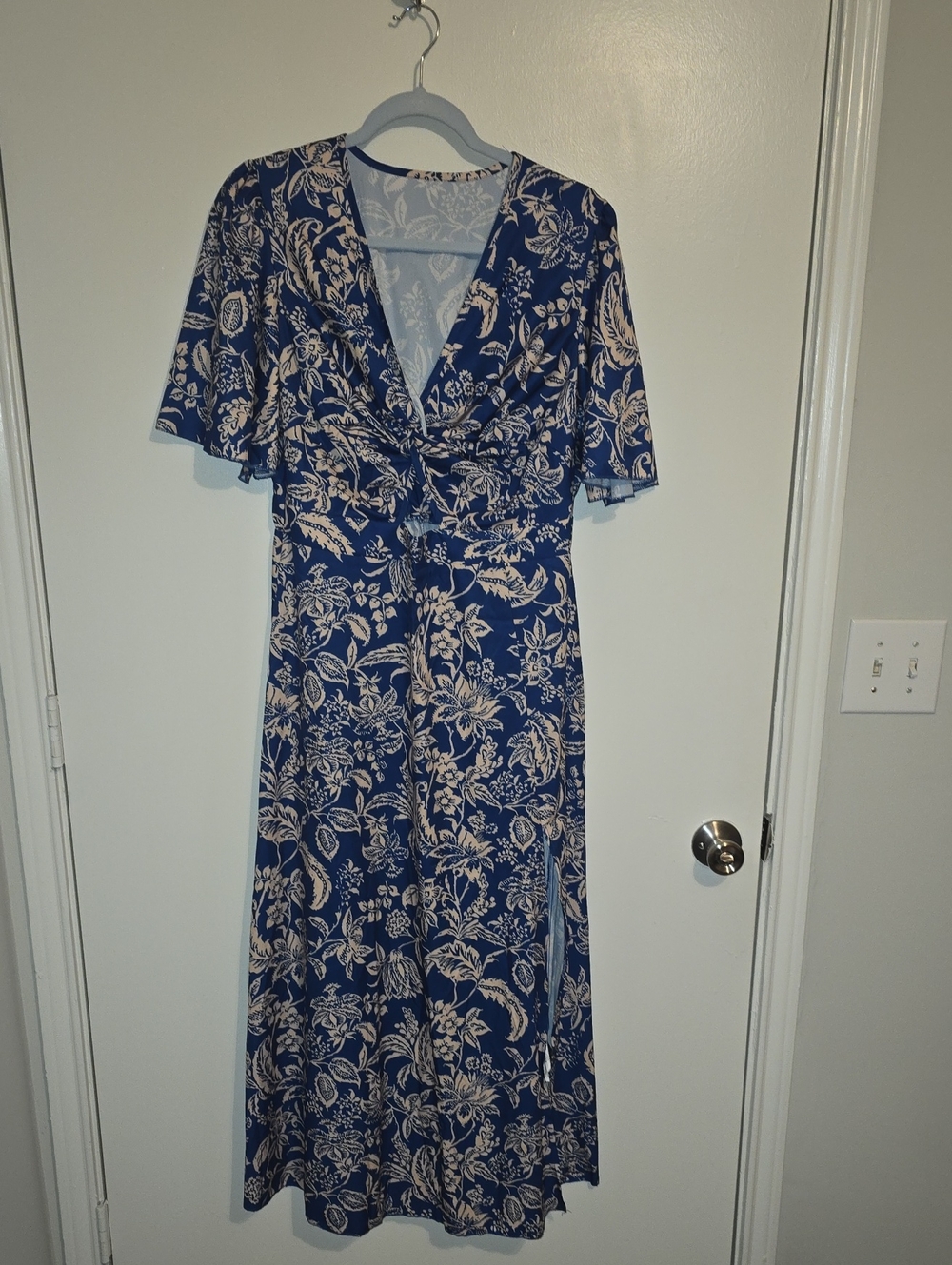 SHEIN Blue Maxi Dress with Cream Floral Print